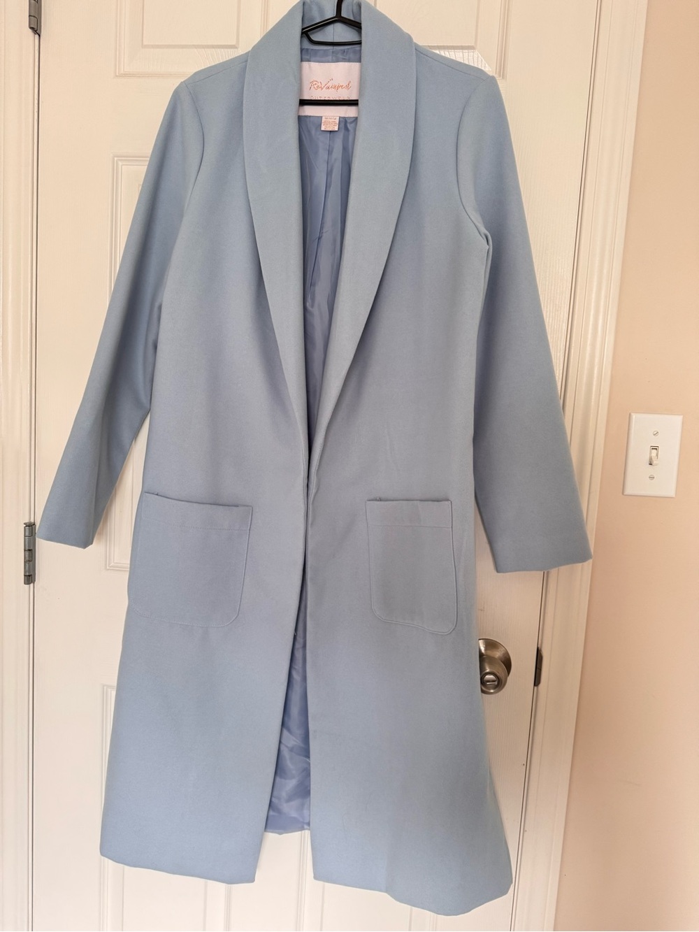 Revamped Light Blue Shawl Collar Trench Coat